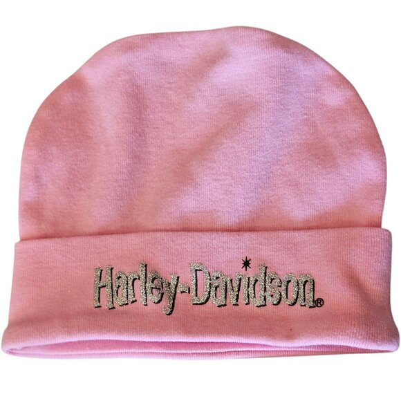 Harley Davidson Pink Girls Beanie Cap Hat Baby Size 12M Months - Picture 1 of 3